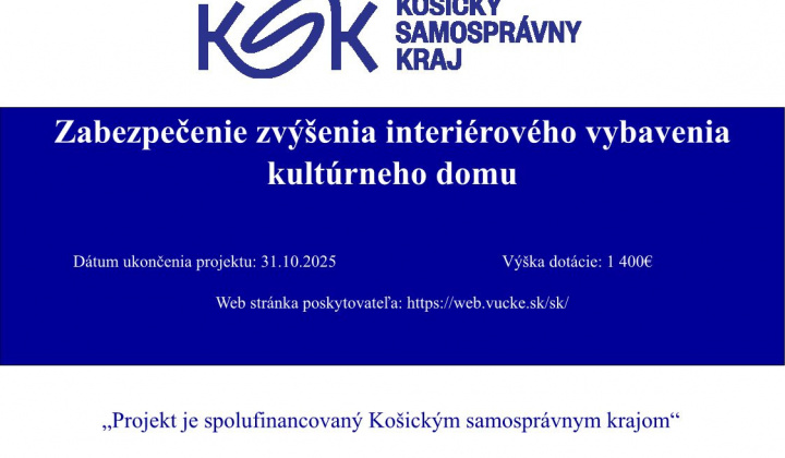 Fotka - Zabezpečenie zvýšenia interiérového vybavenia kultúrneho domu